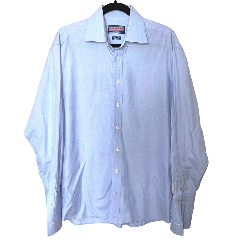 Vineyard Vines Mens 16R Light Blue 100s 2-Ply Cotton Dress Shirt Double Cuff EUC